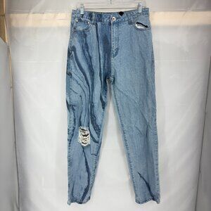 Maniere De Voir Women 8 Marble Print Mom Jeans Light Wash Tapered Leg STAINS